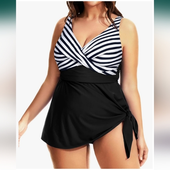 Daci Plus Size One Piece Swimsuits for Women Flowy Asymmetrical Hem Swim Dress - Picture 1 of 4